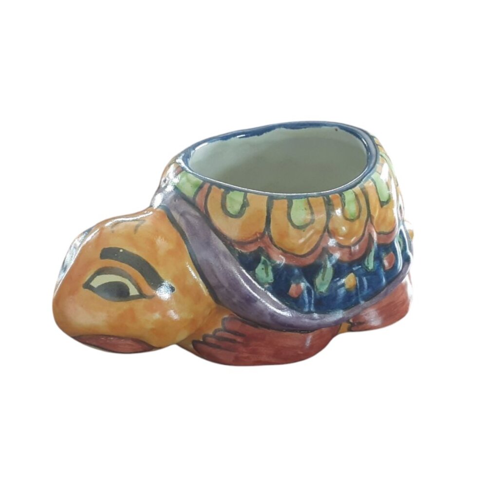 Mexican Talavera Hand Painted Turtle Pottery Planter Pot. Signed T Ruth